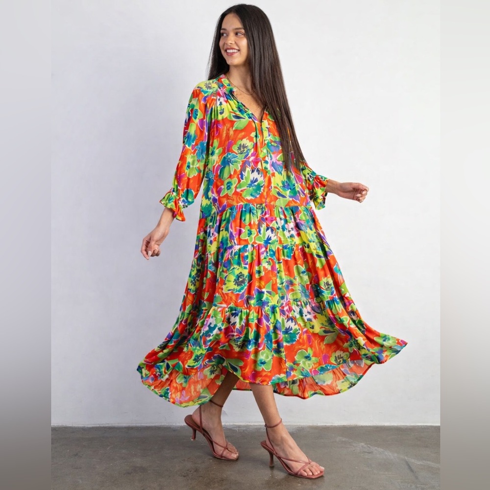 #75 New! Easel Gorgeous Boho Vibrant Floral Maxi Dress